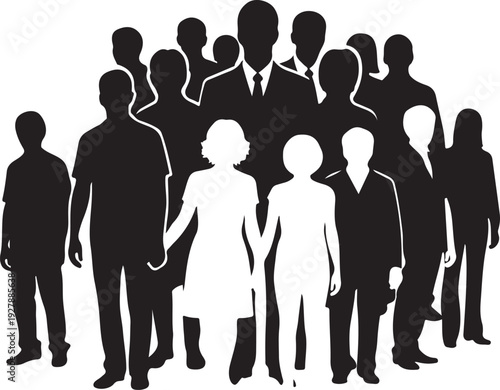 A group of business professionals standing together in a team formation.