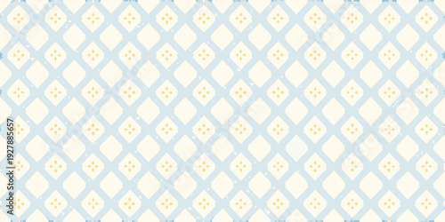 Repeating geometric pattern with blue and yellow diamonds arranged in a diamond grid design
