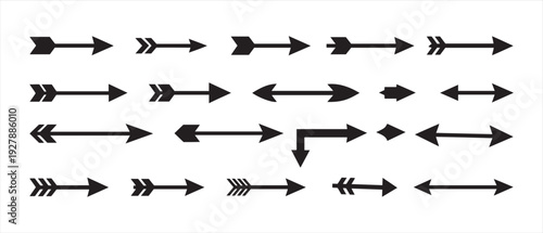 Collection of Black Arrow Icons and Symbols. on White Background, Directional Graphics.