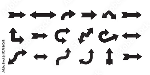 Set of Black Arrows Collection. Directional Signs, Navigation Symbols, and Pointers on White Background.
