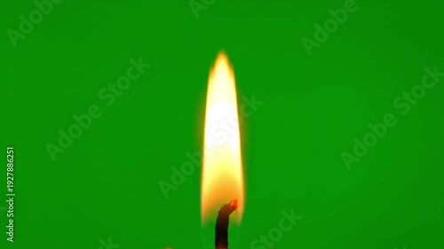 Vibrant candle flame burning brightly against green background
