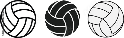 Set Of Three Professional Volleyball Vector Icons Featuring Line Art Silhouette And Detailed Stylized Designs