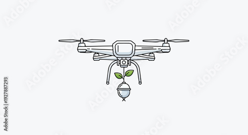Modern Drone Vector Illustration Carrying a Seedling Pod for Reforestation and Smart Agriculture