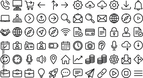 Large collection of thin line icons for office productivity web design communication navigation and business management