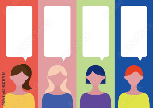 ポップでカラフルな女性と吹き出しのイラストセット3