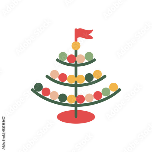 Colorful tiered stand displays various holiday themed decorative.