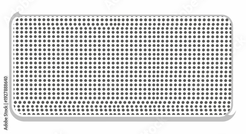 White rectangular metal mesh grille with rounded corners on a white background.