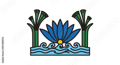Blue Lotus Flower Illustration with Water.