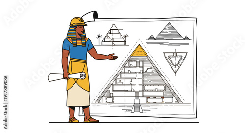 Ancient Egyptian Architect Designing Pyramid Structure.
