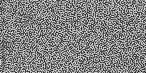 Turing reaction diffusion monochrome seamless pattern with chaotic motion. Linear design with biological shapes. Organic lines in Memphis. abstract truing organic wallpaper. Natural seamless line.