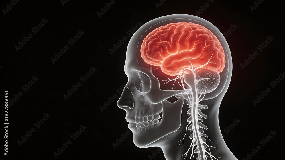 Obraz premium Human brain and skull anatomy