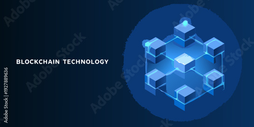 Abstract blockchain network illustration with glowing cube structures