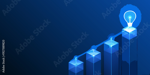 Rising graph with a glowing lightbulb representing innovation and growth