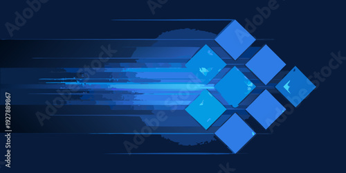 Abstract blue geometric design with dynamic light streaks and shapes
