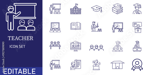 Editable teacher icon set for education and learning materials