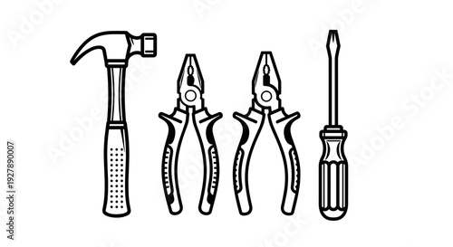 Hammer Pliers and Screwdriver Tools.