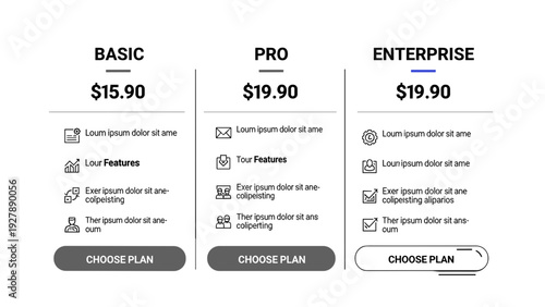 Pricing Plans for Basic Pro Enterprise Services.