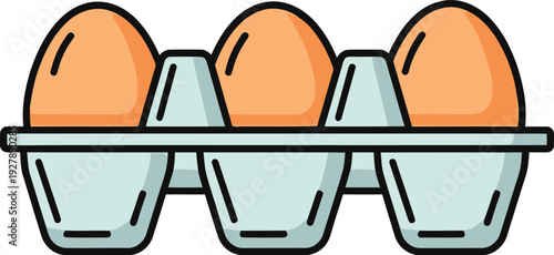 Three brown eggs in a light blue carton