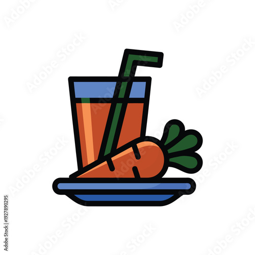 Glass of fresh carrot juice with whole vegetable on small plate below.