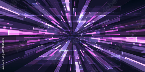 Abstract explosion of purple and white light streaks radiating outwards