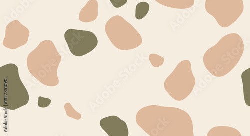 Abstract pattern with irregular organic shapes in muted earthy tones of cream, pinkish-brown, and olive green, creating a modern background.