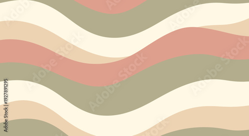Abstract wavy pattern with flowing horizontal stripes in muted earthy tones of beige, pink, and olive green, creating a calm and organic background.