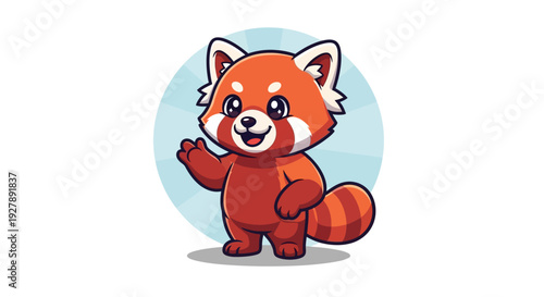 Cartoon red panda waving with a friendly gesture.