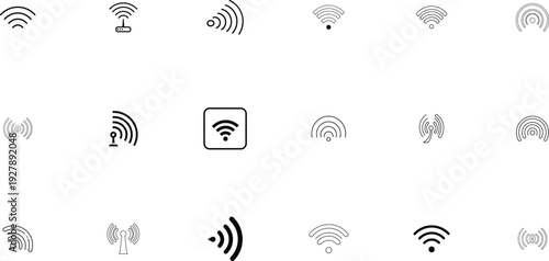 Collection of wifi signal icons and symbols