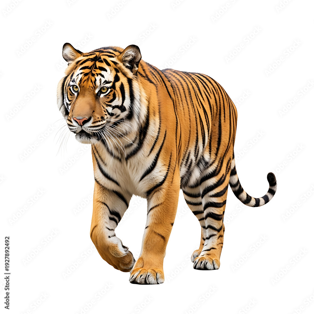 Obraz premium A tiger walking forward on transparent background