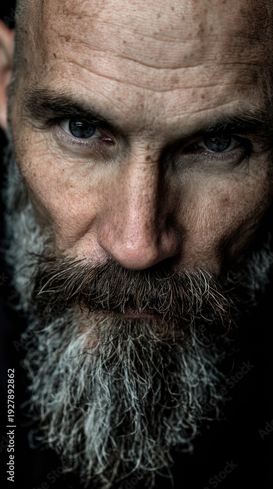 Obraz premium Close-up of a man with a beard and intense gaze