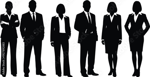 Professional Business Team Silhouette Collection Featuring Men and Women in Formal Corporate Suits Standing Confident for Success Career Leadership and Office Workplace Concepts.