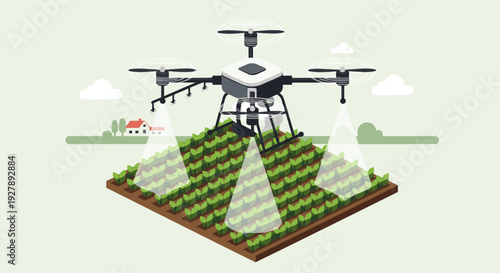 Drone Flying Above Agricultural Field Illustration.