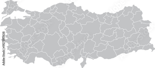Political map of Turkey with provinces grey vector illustration 