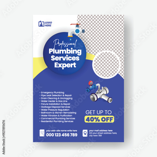 Plumbing Electrician Maintenance Flyer Poster A4 Template for Repair Technician Handyman Renovation Services, Professional Advertising Design, Business Service Promotion