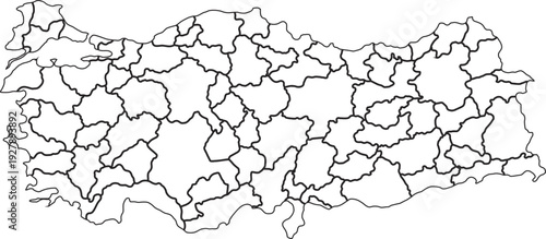 Turkey provinces map outline vector illustration for geography