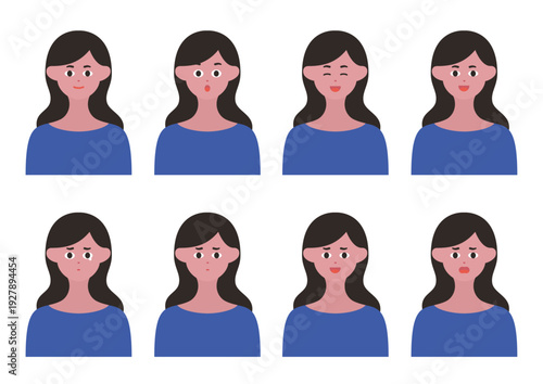 シンプルな女性の表情イラストセット2