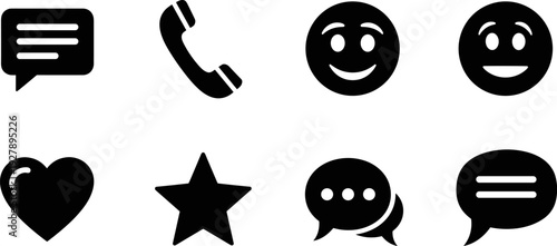 Collection of simple black communication and social media icons on a white background