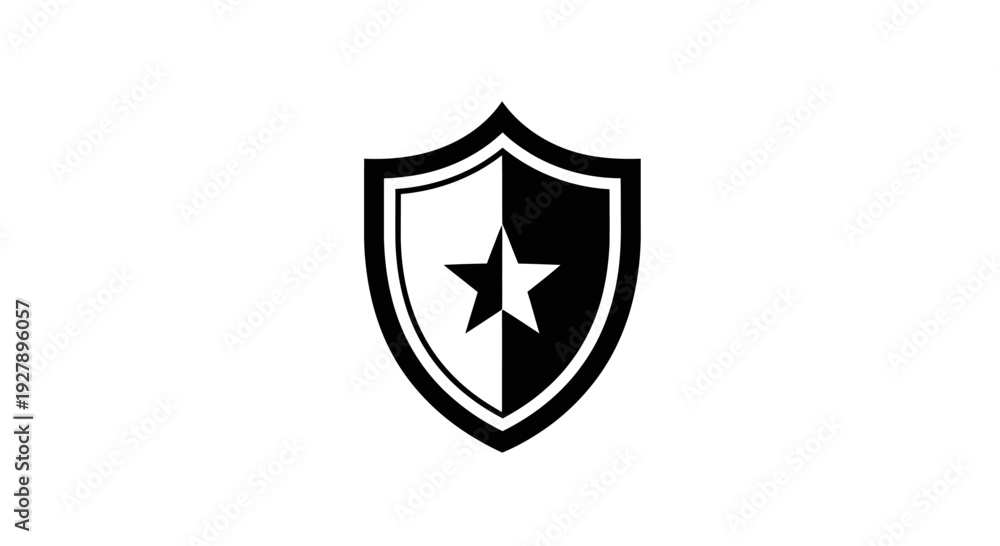 Fototapeta premium Black and White Shield with Star Icon - Security, Protection, and Quality Symbol