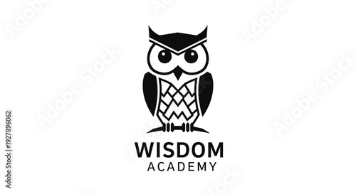 Black and white owl logo for wisdom academy, education, and learning concepts