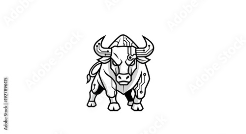 Digital Bull Logo with Circuit Board Pattern - Technology and Finance Concept