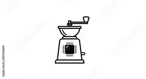 Digital Coffee Grinder Icon with Processor Chip - Smart Kitchen Technology Concept