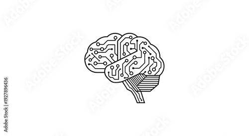 Digital Brain Circuitry Icon - AI, Machine Learning & Neural Network Concept