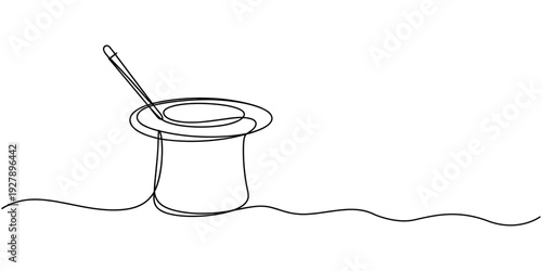 Magic hat with a wand of continuous one line drawing, Magician's Hat Icon on Transparent Background, Magic has outline pro vector illustration. minimal concept one line icon, Magic has outline pro.