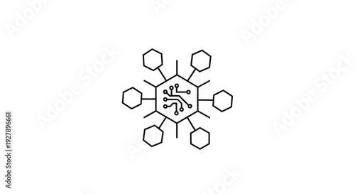 Digital Network Hub and Spoke Diagram with Central Circuitry