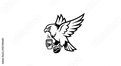 Dynamic Eagle Mascot Holding Coffee Cup Illustration