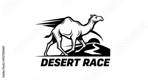 Dynamic Camel Desert Race Logo - Black and White Vector Illustration