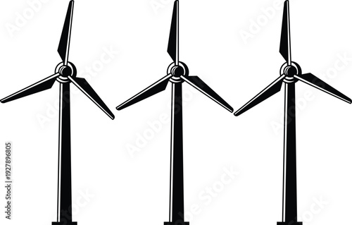 Wind Turbine Silhouettes Representing Renewable Energy Production, Clean Green Power Generation, Sustainable Electricity Technology, Eco Friendly Industry Concept Illustration for Modern Wind Farm 