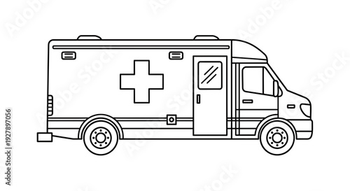 Ambulance vehicle outline, medical emergency transport, healthcare icon