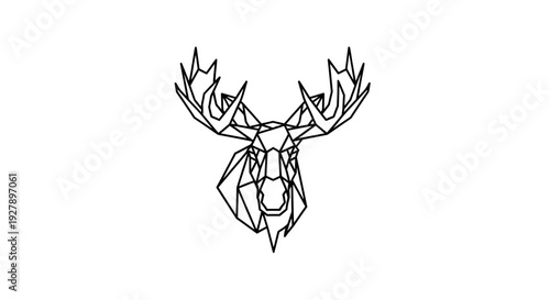 Geometric Moose Head Outline Vector Art. Abstract Polygonal Deer Antlers Line Drawing.