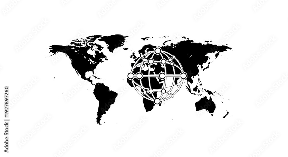 Naklejka premium Global Network Connectivity on World Map - Digital Communication Concept